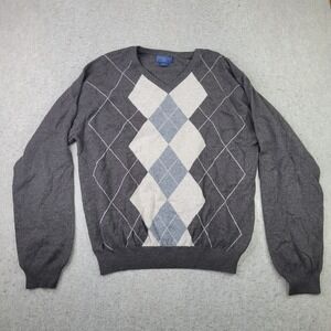 Joseph & Lyman 100% Cashmere Argyle Sweater Mens XL Brown V-Neck Lightweight